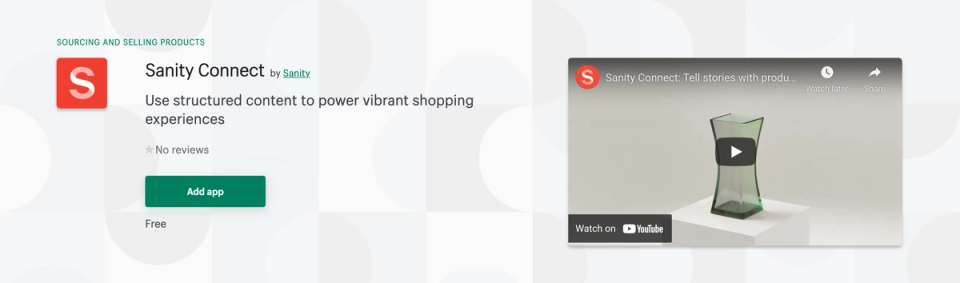 Sanity Connect app on the Shopify app store
