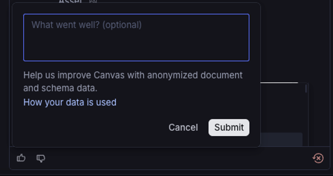 alt: mapping feedback form for the thumbs-up button, showing a input field and a submit button