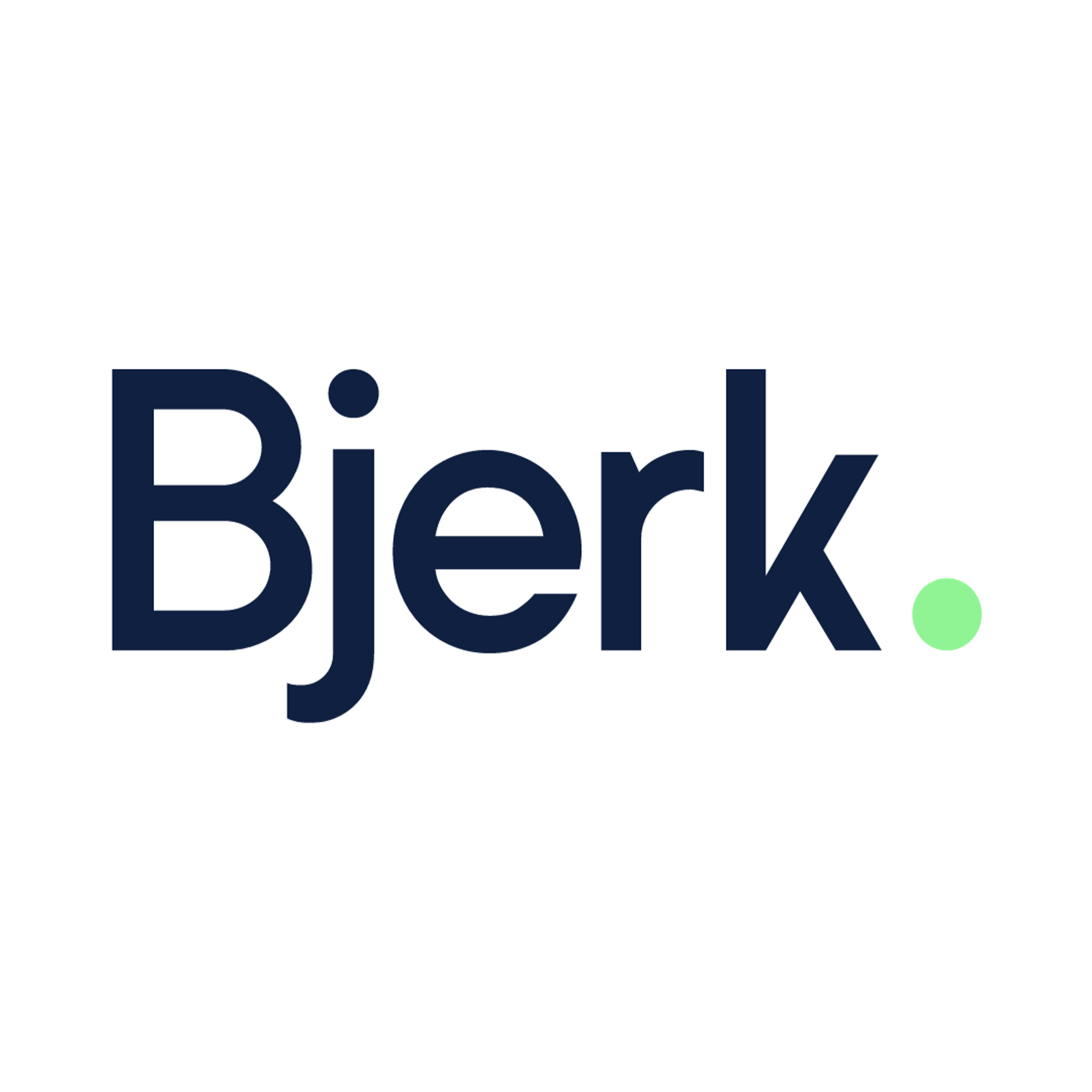 a blue and green bjerk logo on a white background