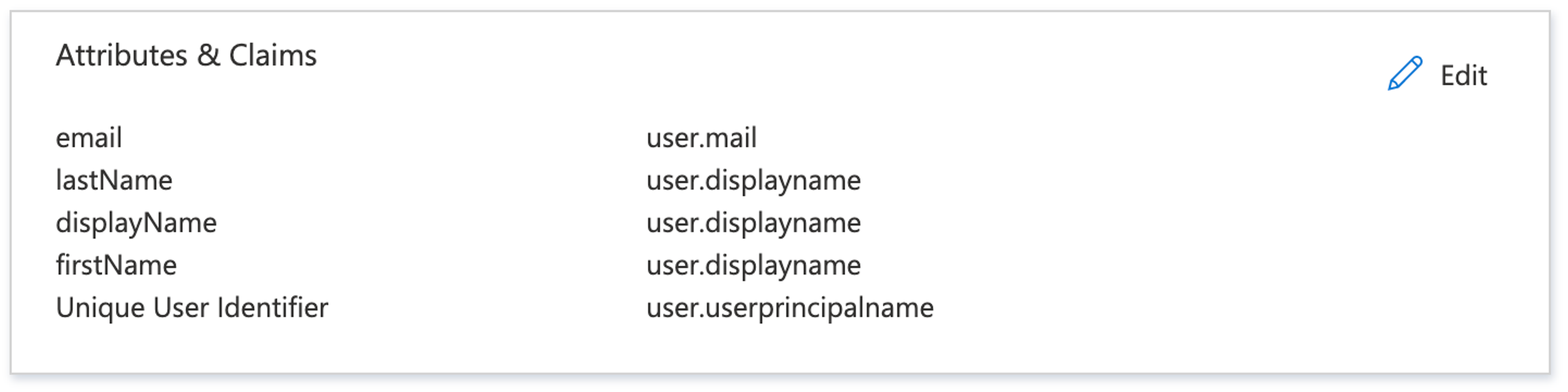 The mapping of Azure claims and the corresponding Sanity attributes.
