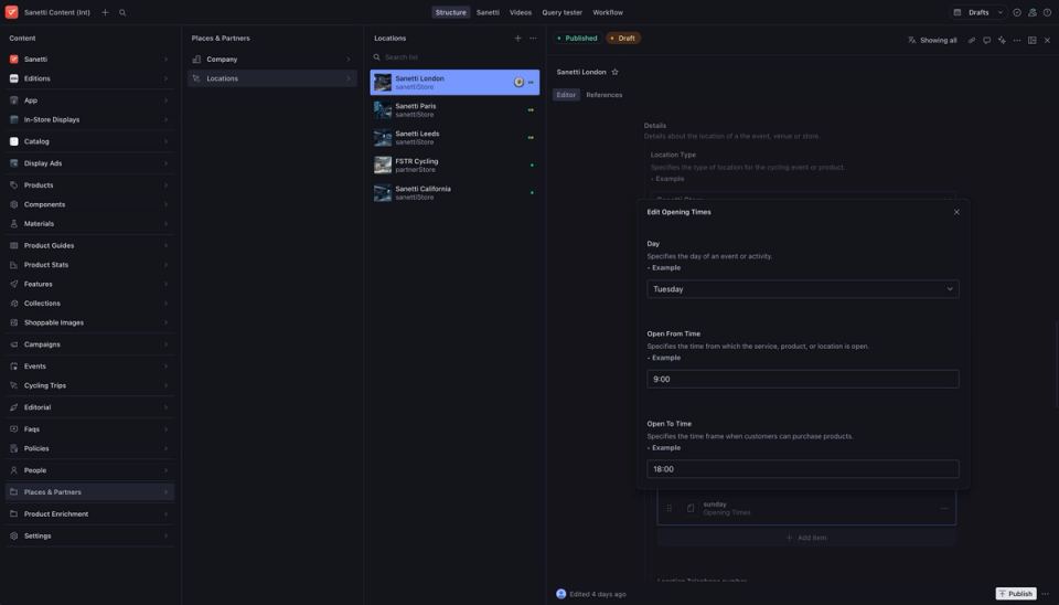 Nested document lists to edit store hours Nested document lists to edit store hours