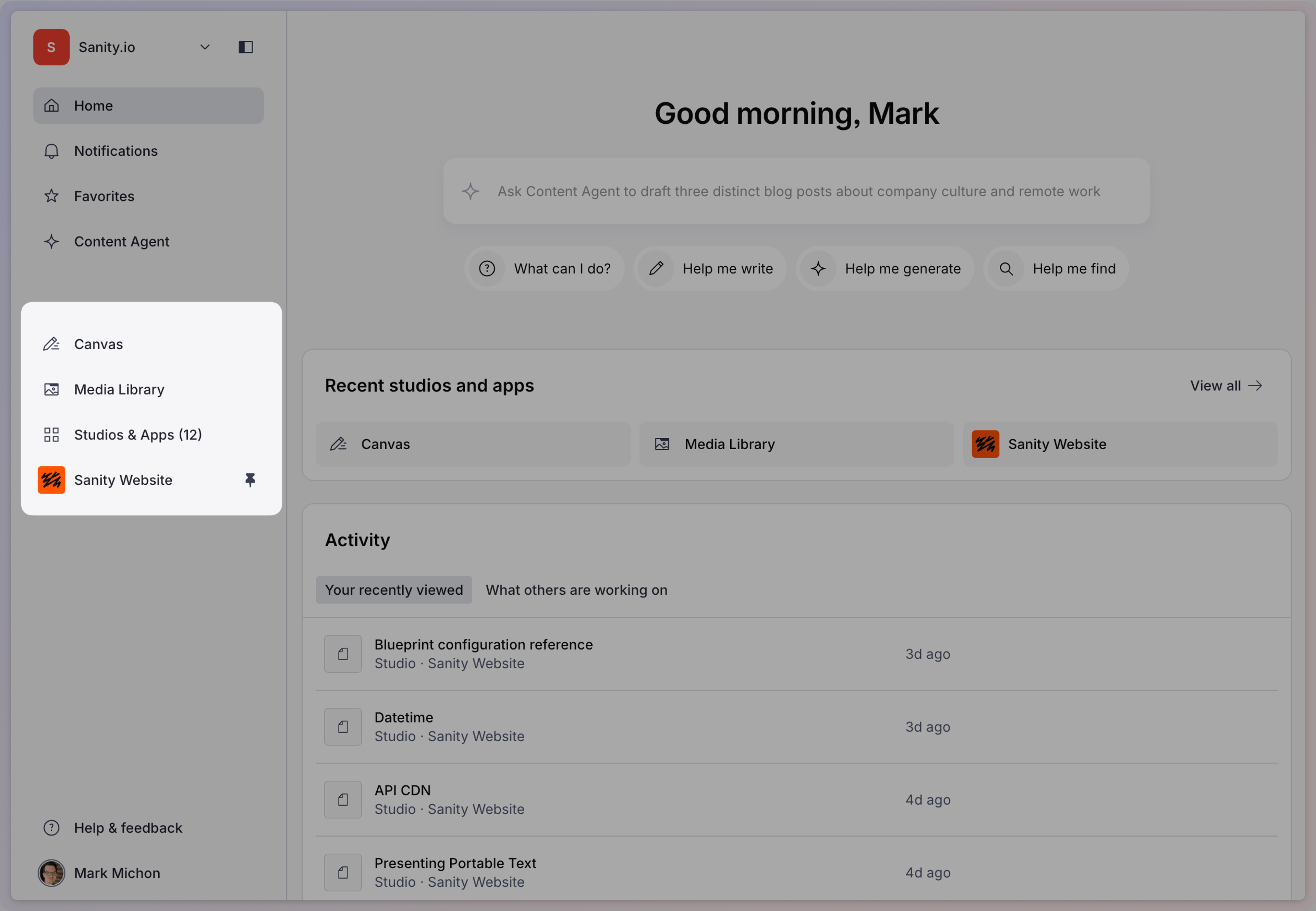 Dashboard with application navigation highlighted