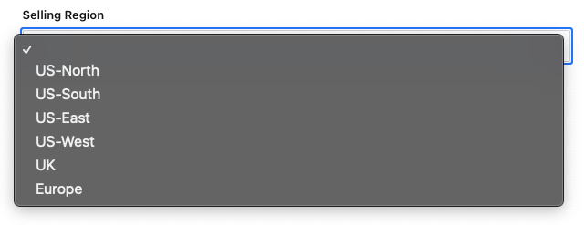 The region string field is transformed into a dropdown using the list option.