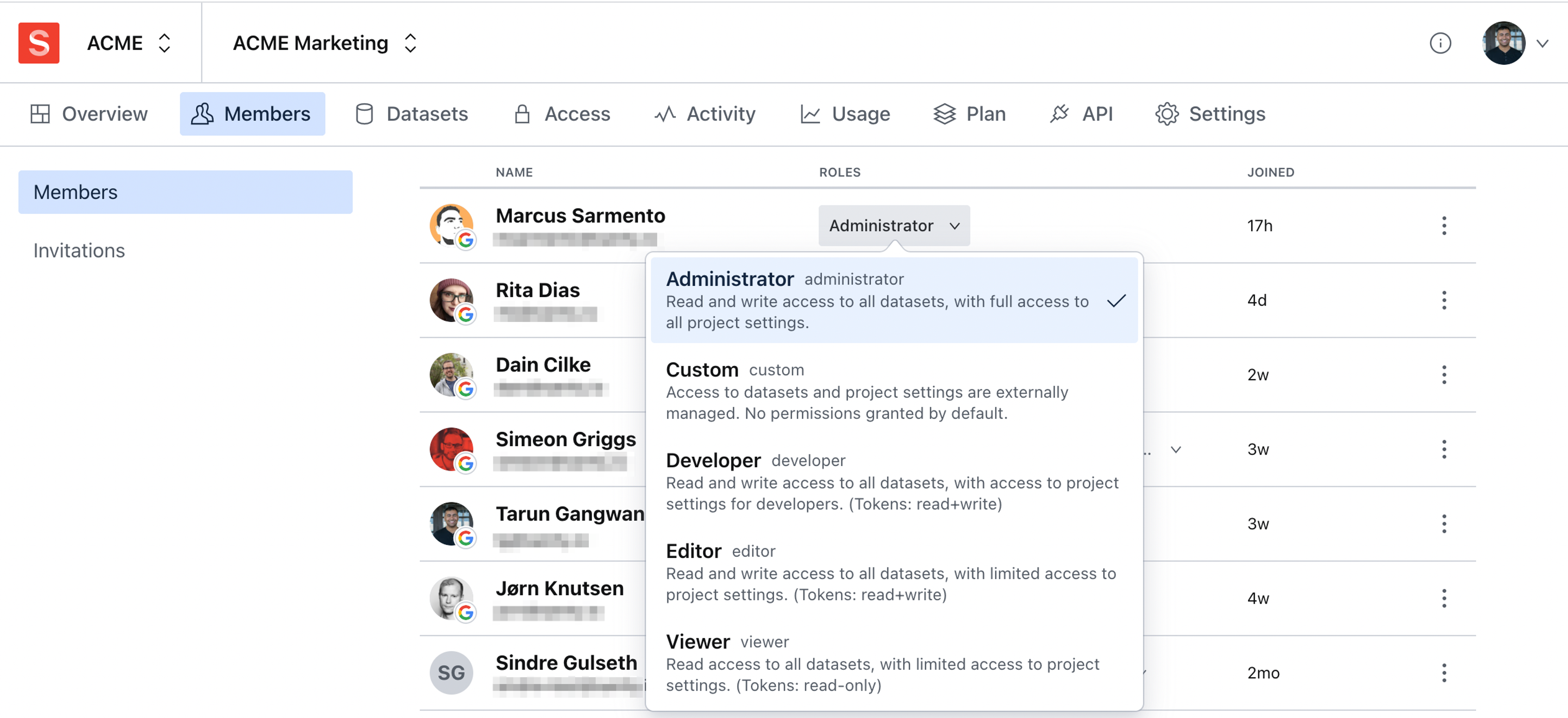 Role selection in management interface