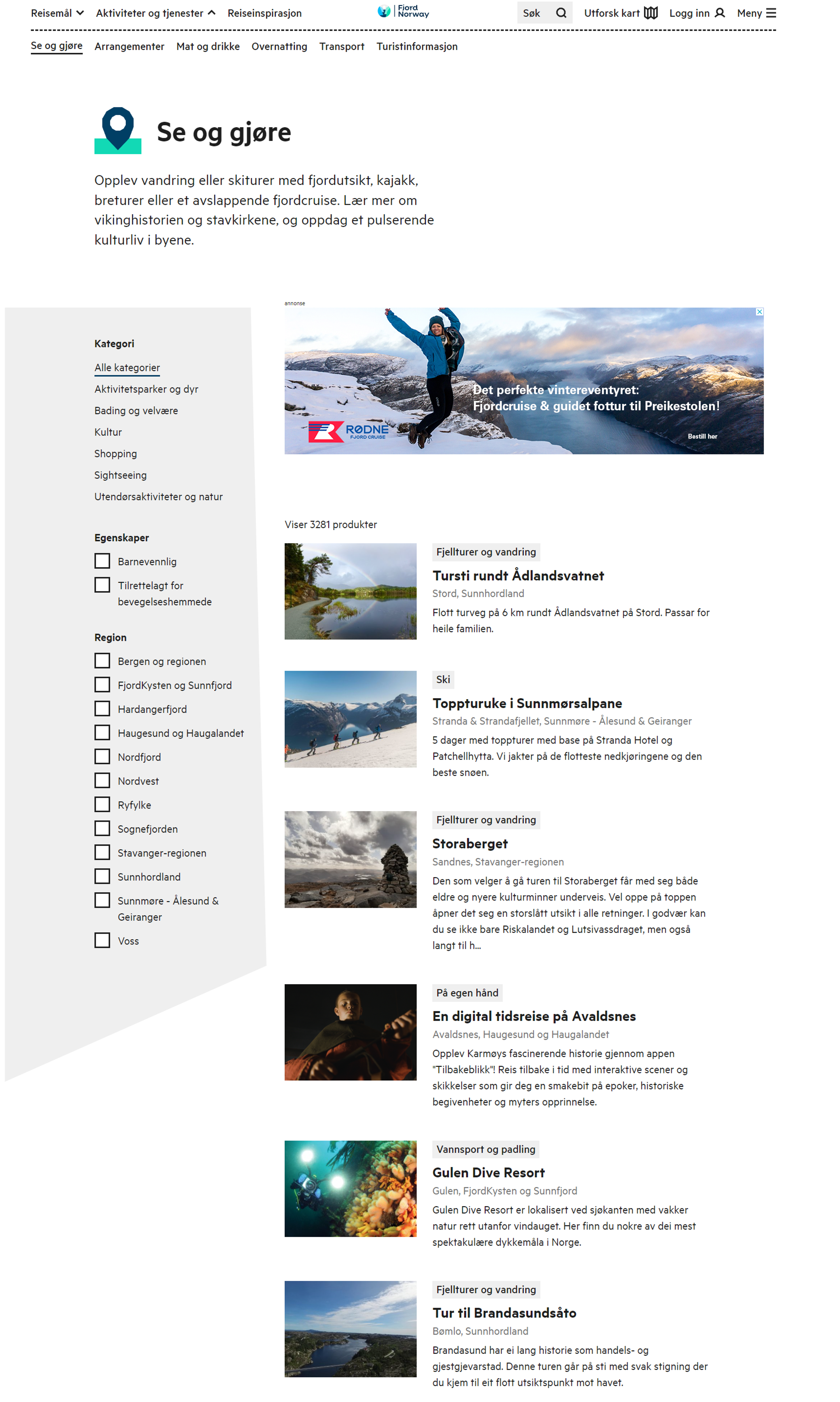 a screenshot of a website that says se og gjere