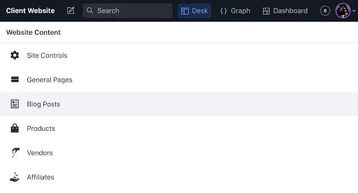 Screenshot showing a Sanity Studio with different types of pages