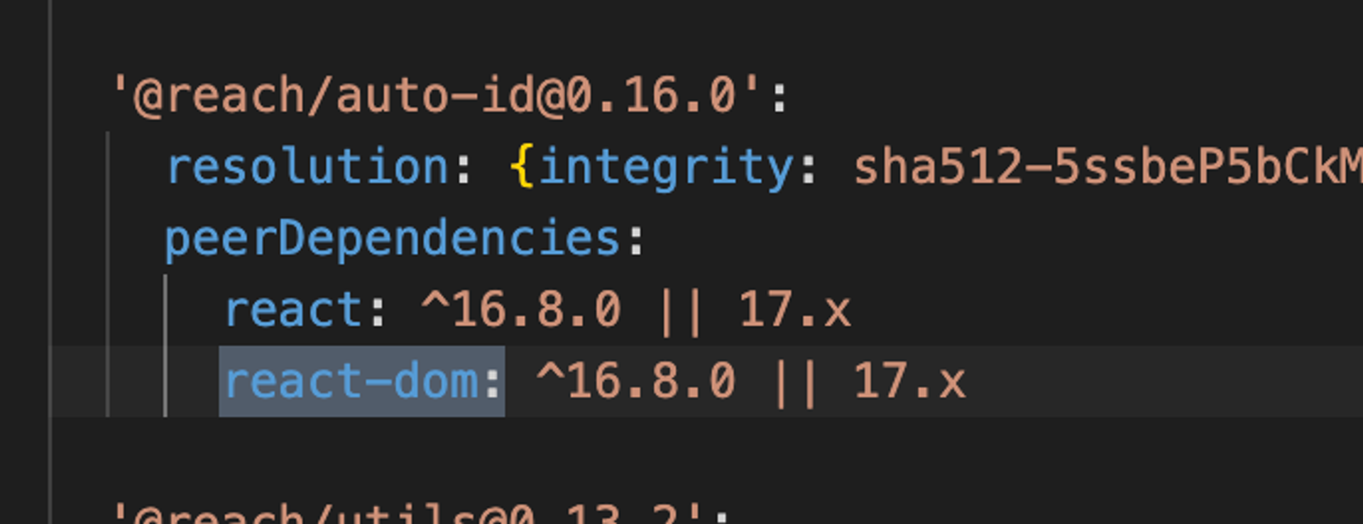 screenshot of pnpm-lock.yaml with an outdated dependency