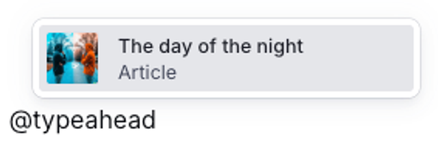A typeahead suggestion for an article titled "The day of the night", with a thumbnail showing two people outdoors.