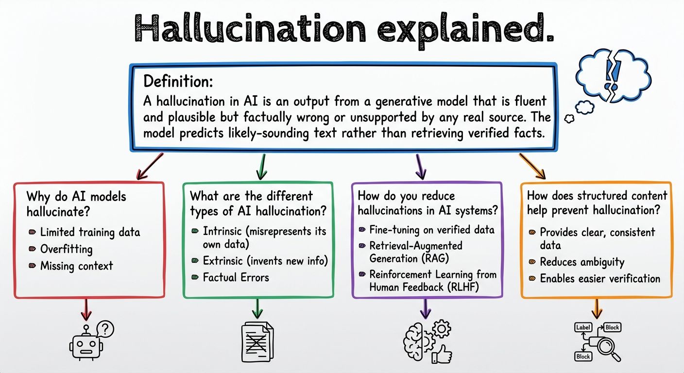 A diagram explaining Hallucination in terms of related concepts.