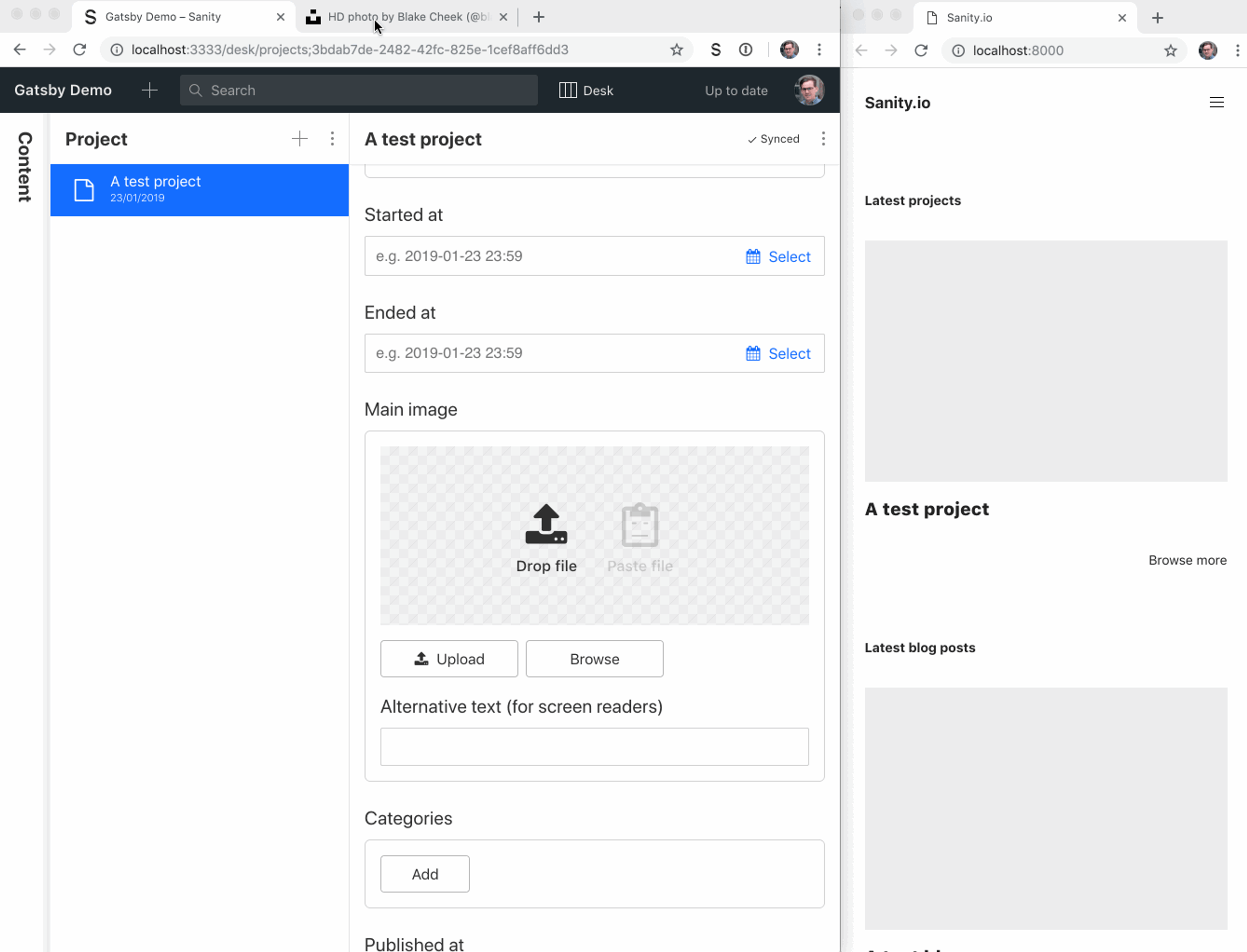 Demonstrating wath mode in the gatsby source sanity plugin