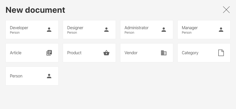 The new document selection pane