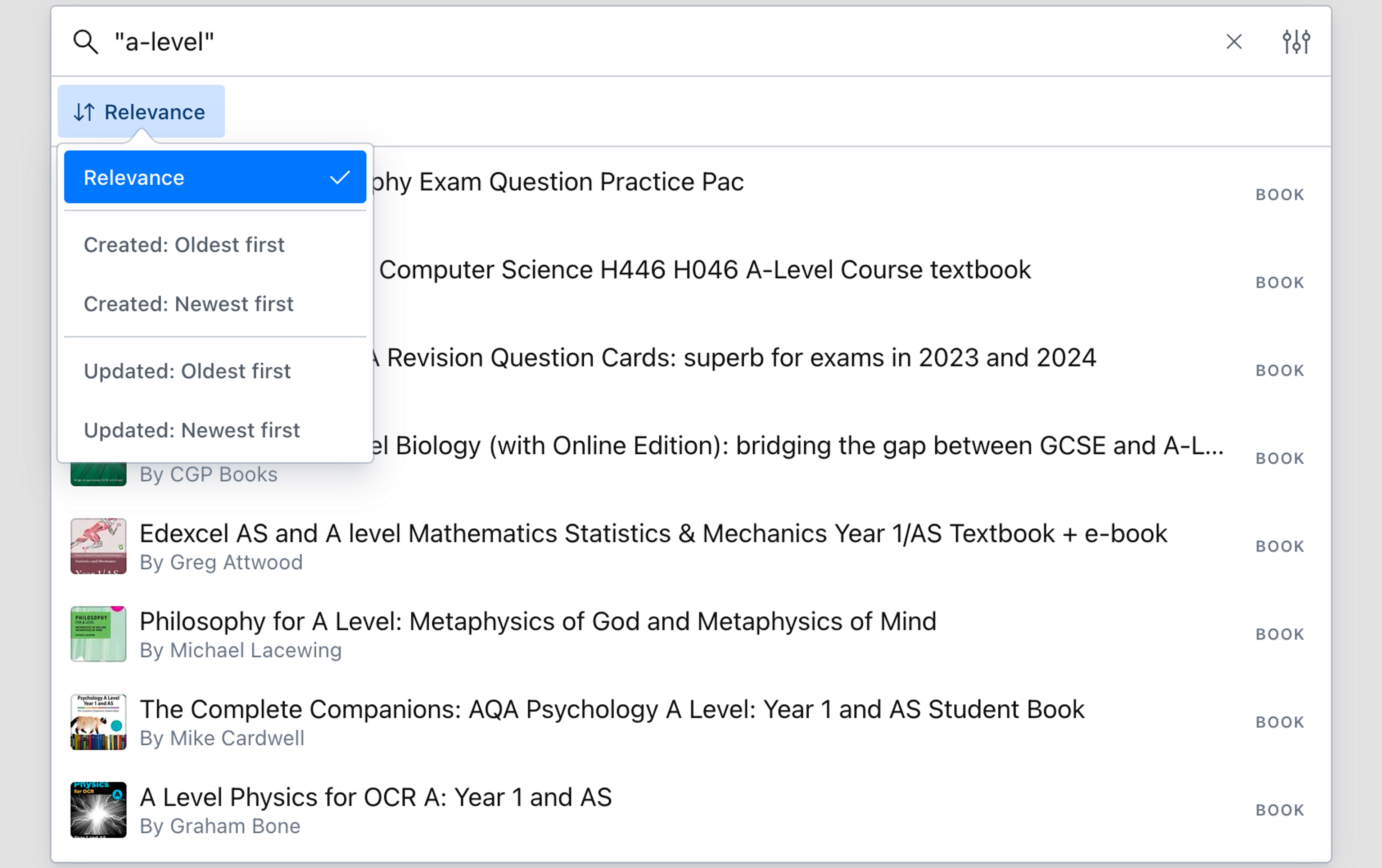 Improved search with option to order by relevance, creation date, update date