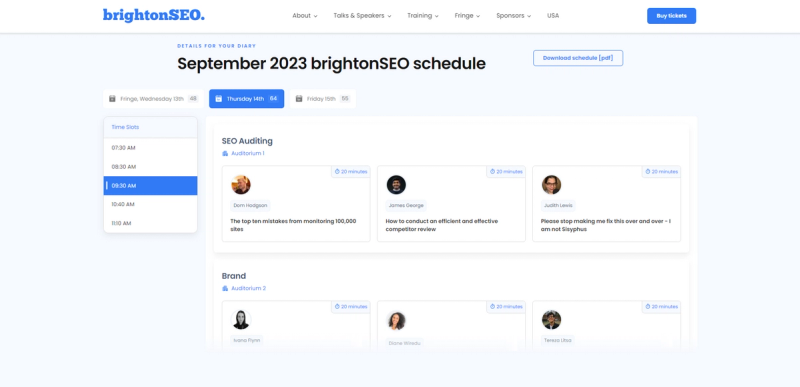 brightonSEO's schedule page