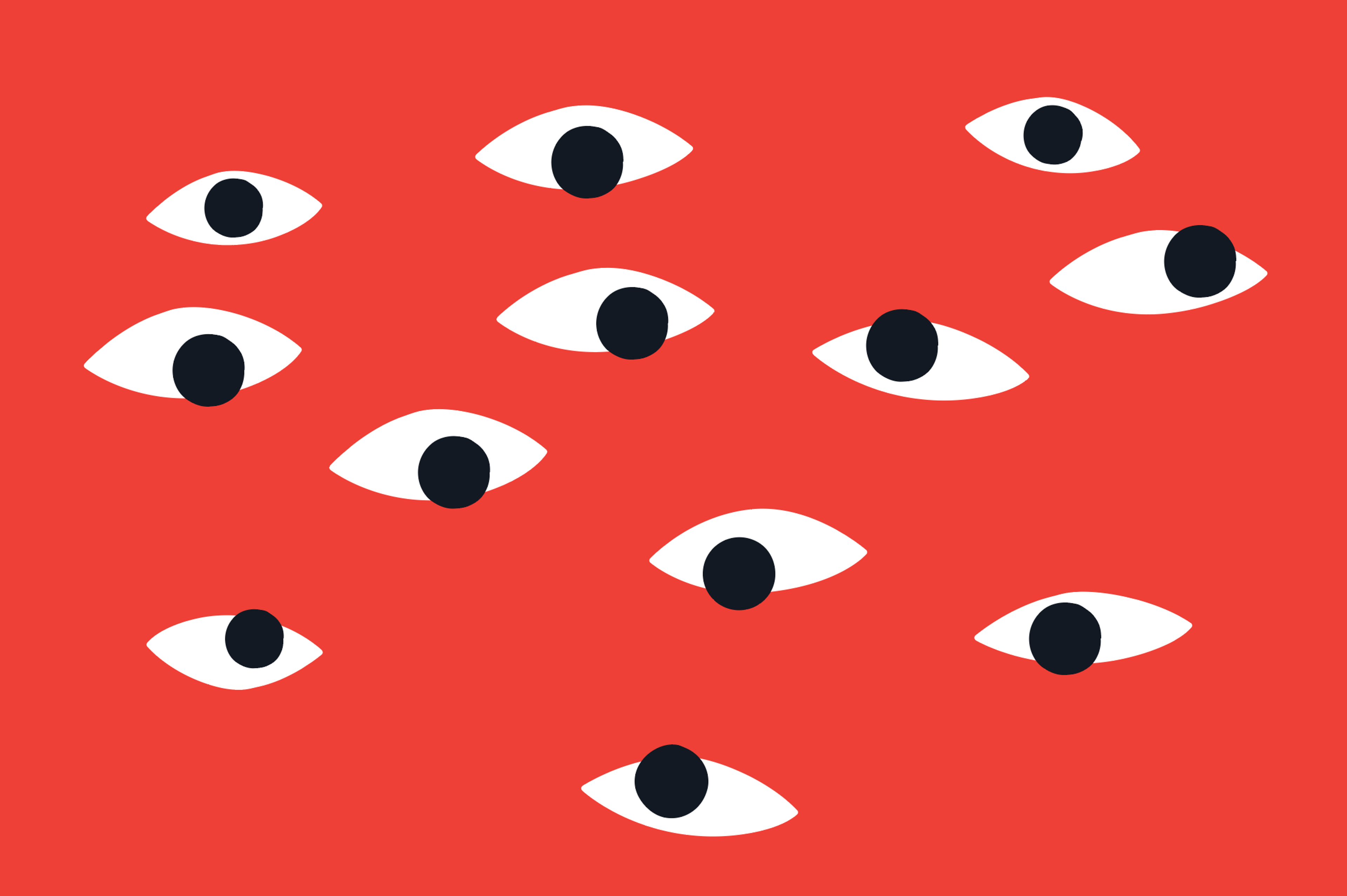 A collection of eyes on a red background