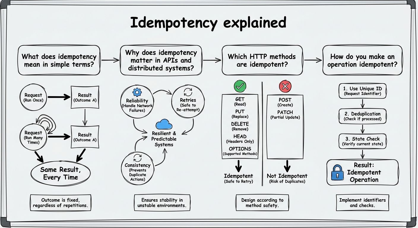 A diagram explaining Idempotency in terms of related concepts.
