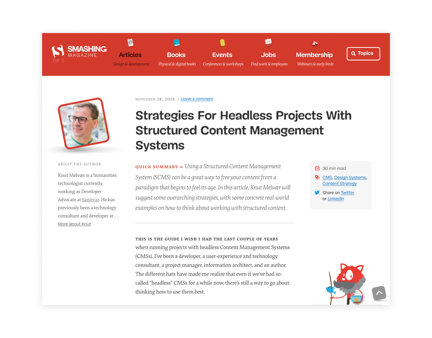 Our article on succeeding with headless CMS projects is up on Smashing Magazine!
