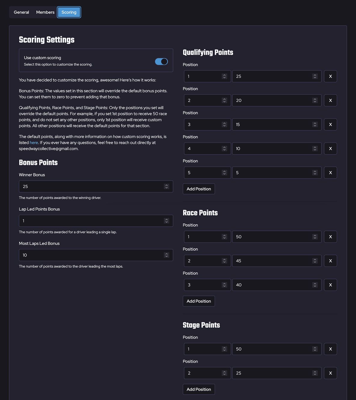 League admins can customize scoring for the league