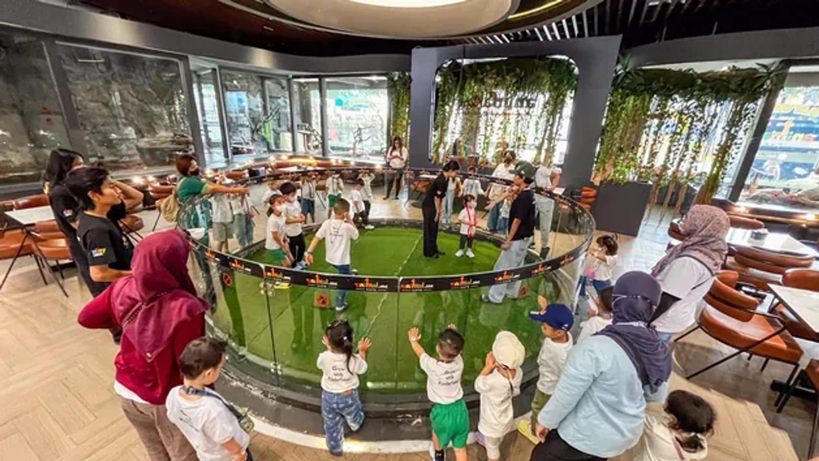 Sesi memberi makan hewan bersama pengunjung anak