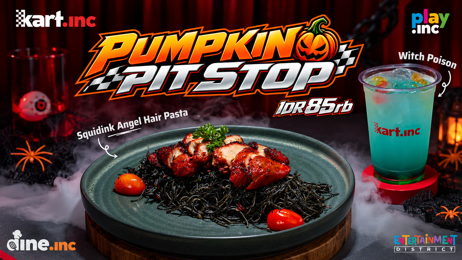 Pumpkin Pit Stop — Squidink Angel Hair Pasta & Witch Poison