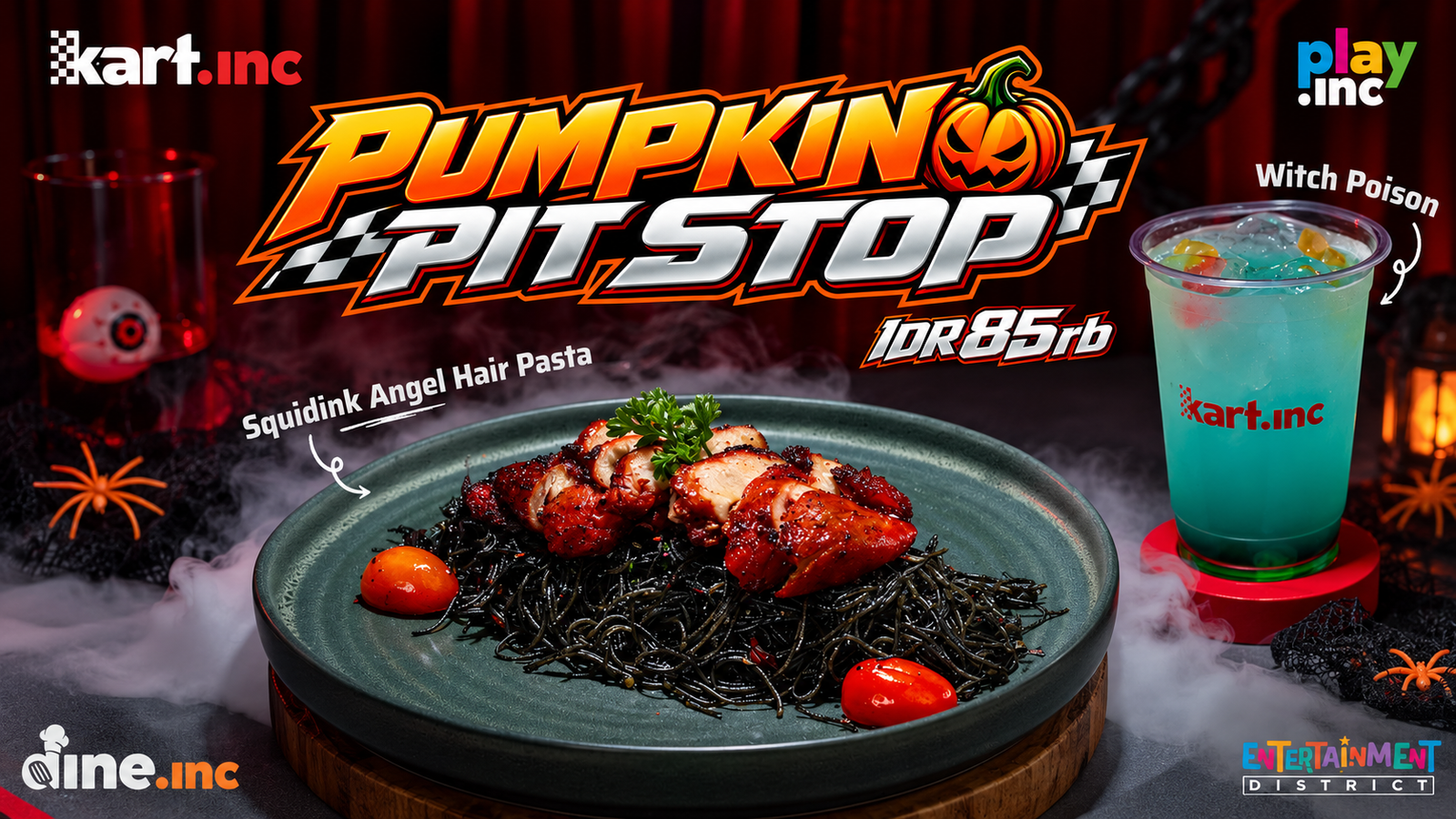 Pumpkin Pit Stop — Squidink Angel Hair Pasta & Witch Poison