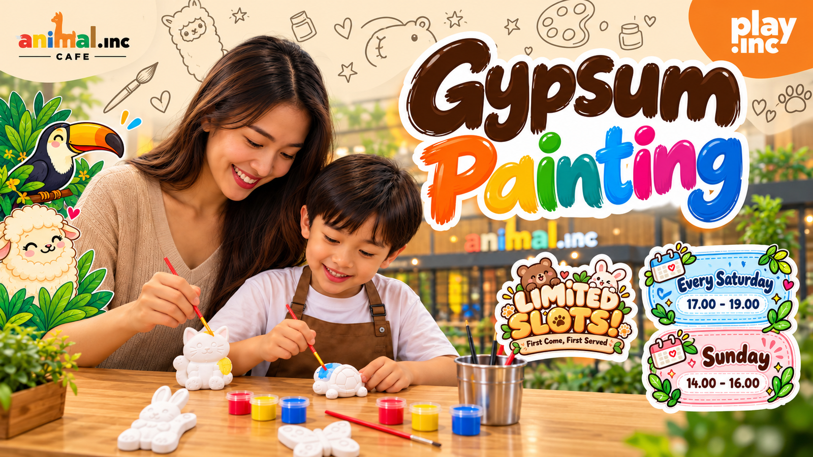 Free Gypsum Painting di Animal.inc Café, setiap Sabtu 17:00–19:00 dan Minggu 14:00–16:00