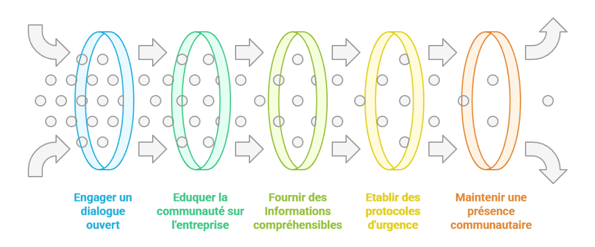 Infographie sur la manière d'établir une cohabitation responsable entre une entreprise à risques industriels et la population.