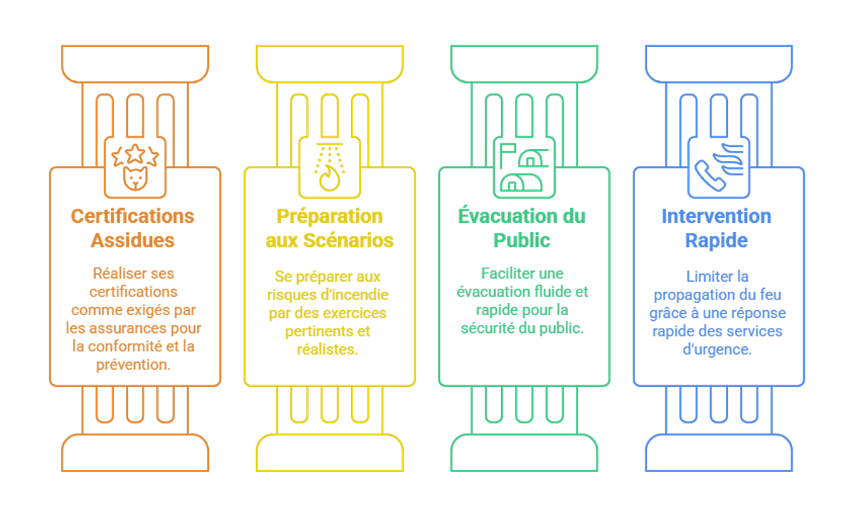 Infographie des 4 grands principes de prévention incendie.