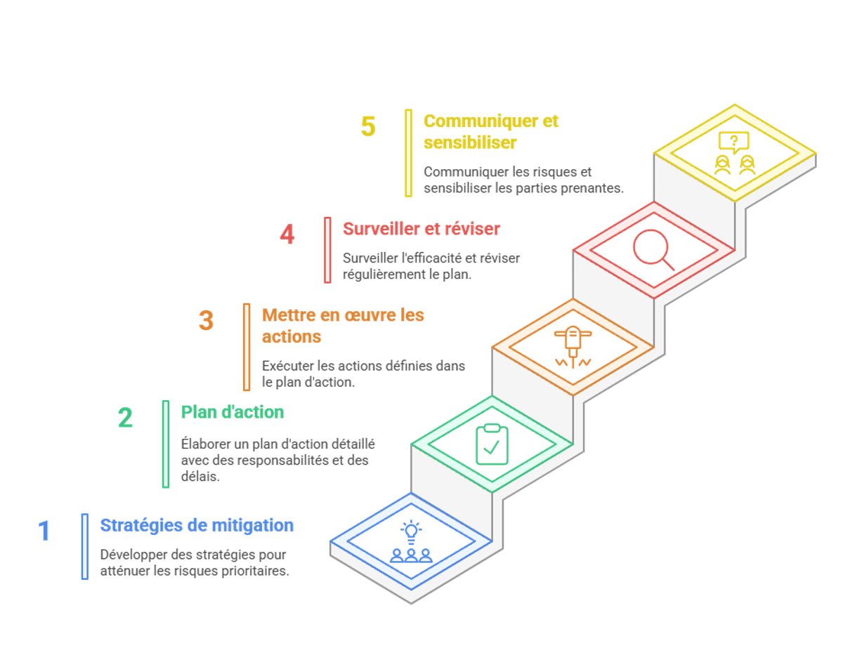 Infographie illustrant la 2ème étape du plan de mitigation : développement et mise en œuvre du plan de mitigation des risques.