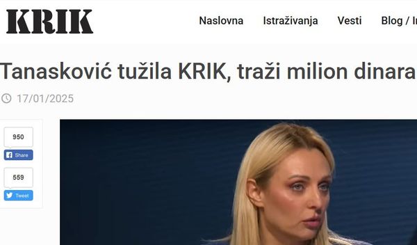 Image for Jelena Tanasković tužila "KRIK"