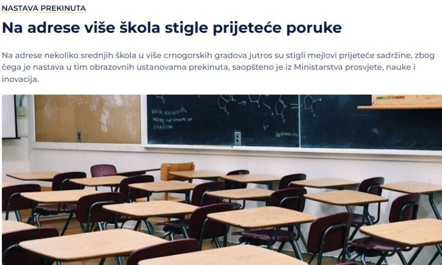 Image for Podgorica: Prekinuta nastava zbog pretnji