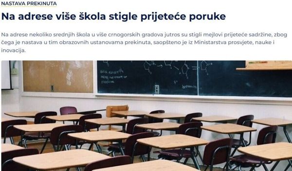 Image for Podgorica: Prekinuta nastava zbog pretnji