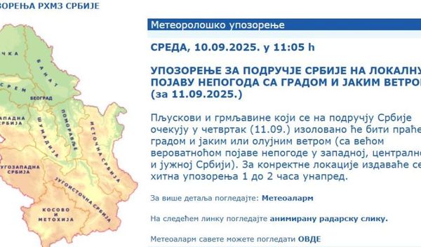 Image for Upozorenje na sutrašnje nepogode