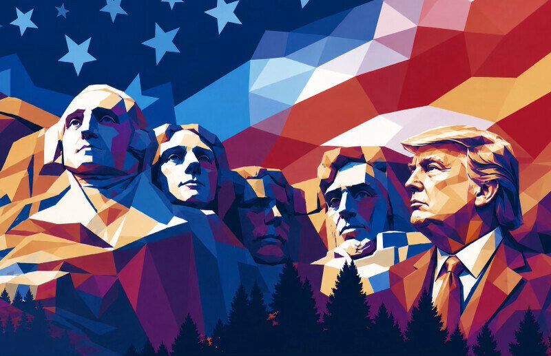 U objavi na platformi Truth Social Tramp je objavio realističan prikaz nacionalnog spomenika planine Rašmor, na kojem su u granitu isklesani portreti američkih predsednika Džordža Vašingtona, Tomasa Džefersona, Teodora Ruzvelta i Abrahama Linkolna, a sa desne strane, dodat je i njegov lik