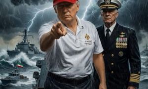 AI generisana ilustracija sa natpisom „Bilo je to zatišje pred buru“ predstavlja pažljivo konstruisanu psihološku i geopolitičku poruku usmerenu pre svega ka Iranu, ali i američkim saveznicima