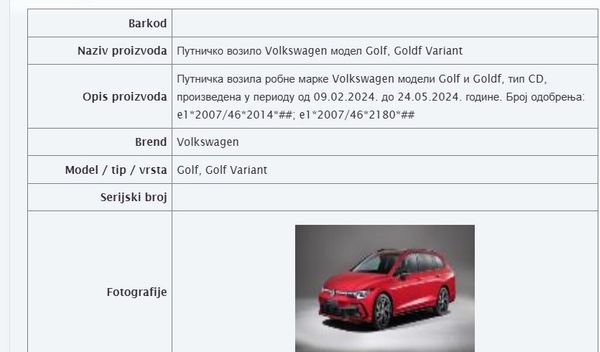Image for Golf povučen iz prodaje