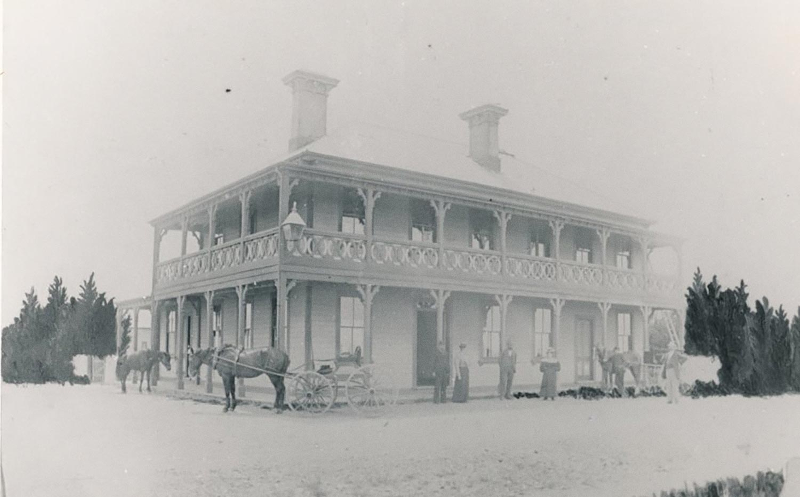 The Waterton Hotel in 1903, with the March family standing out front.