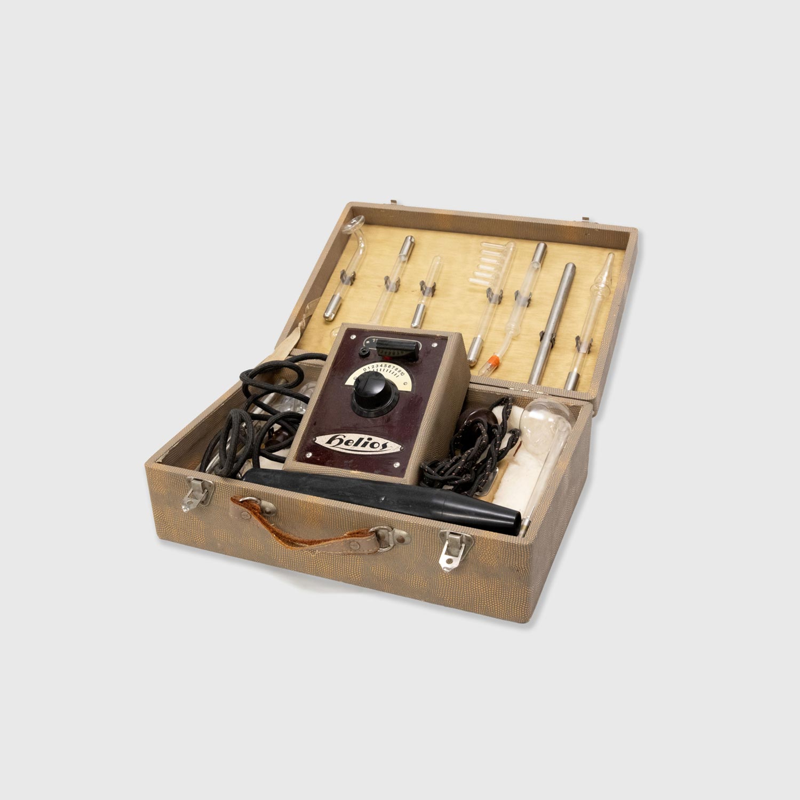 Physiotherapy machine inside original case. Belonged to Dr Guildford Todd.