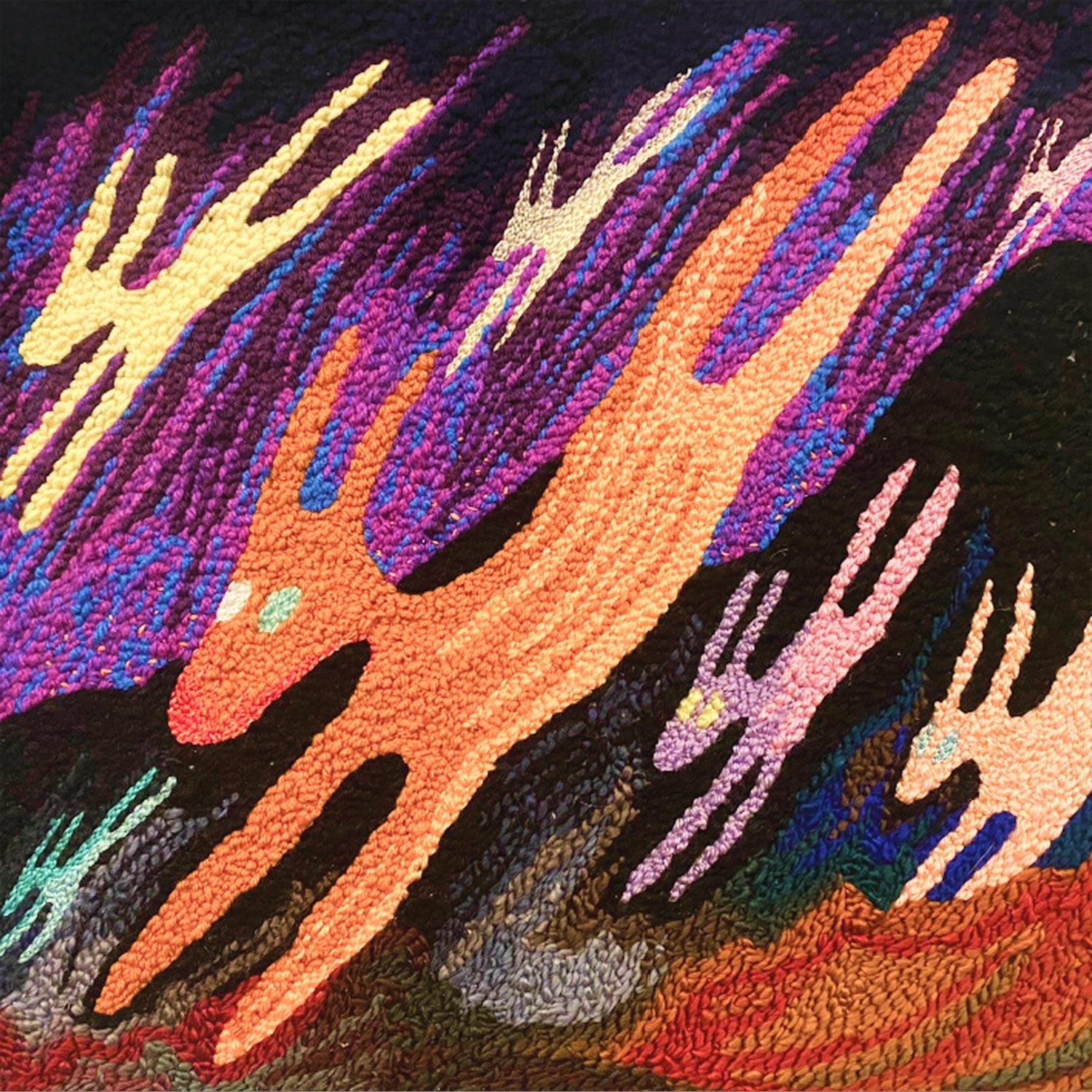 Tiny feet in the planet garden (detail), 2023, wool and embroidery thread on monks cloth.