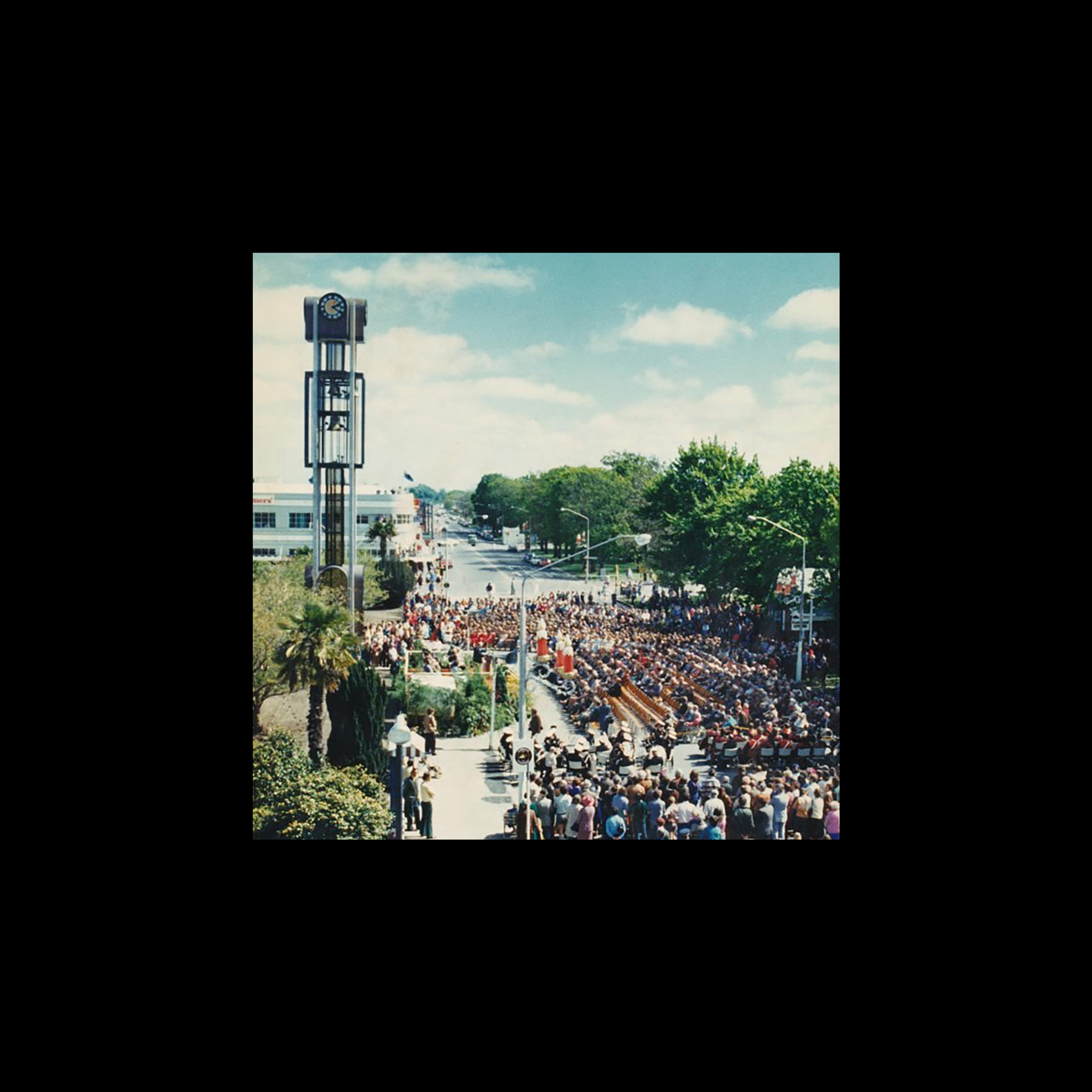 Historic photograph of crowds at the Ashburton Clock Tower