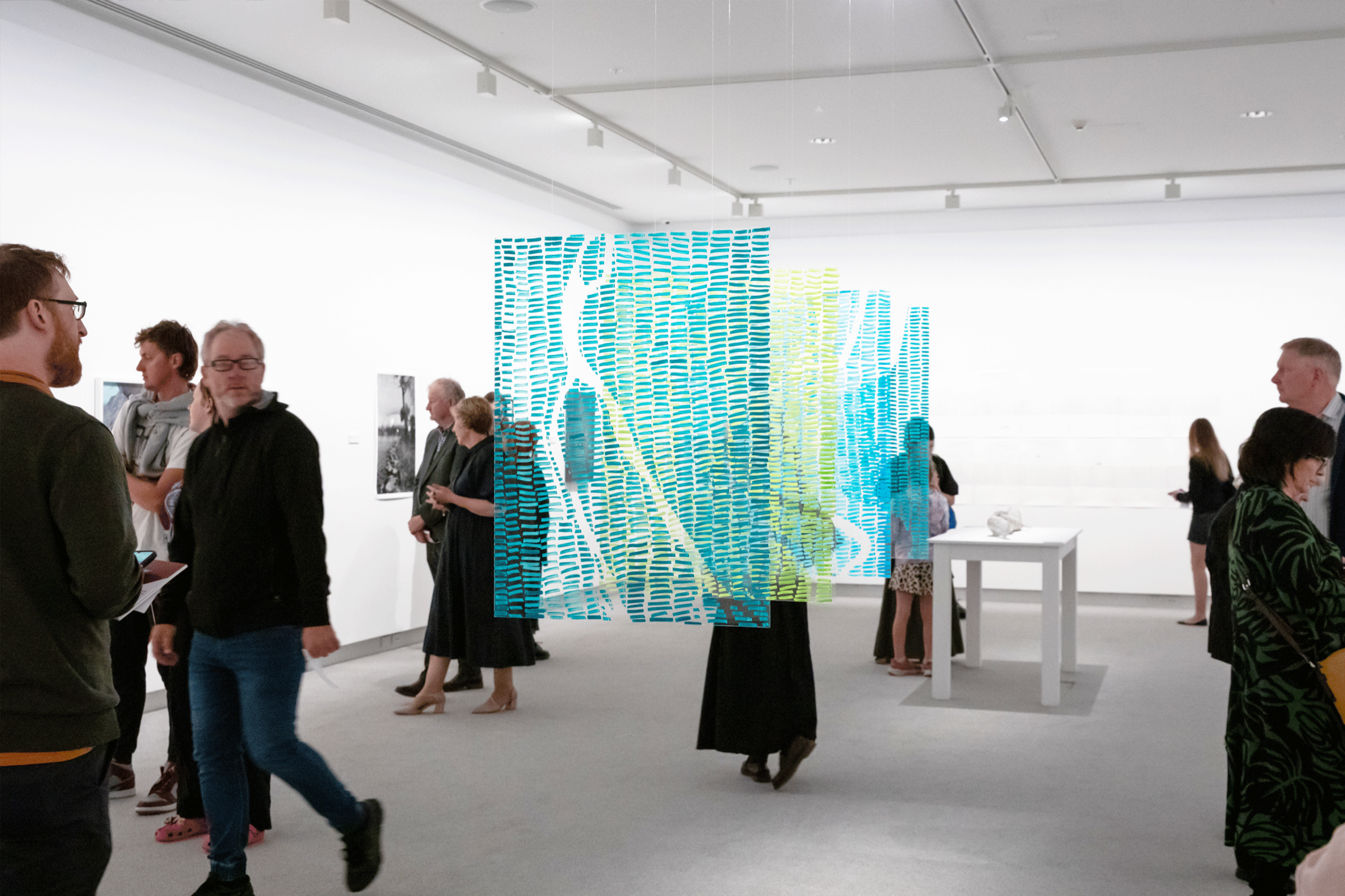 Visitors in the gallery at Rokowhiria