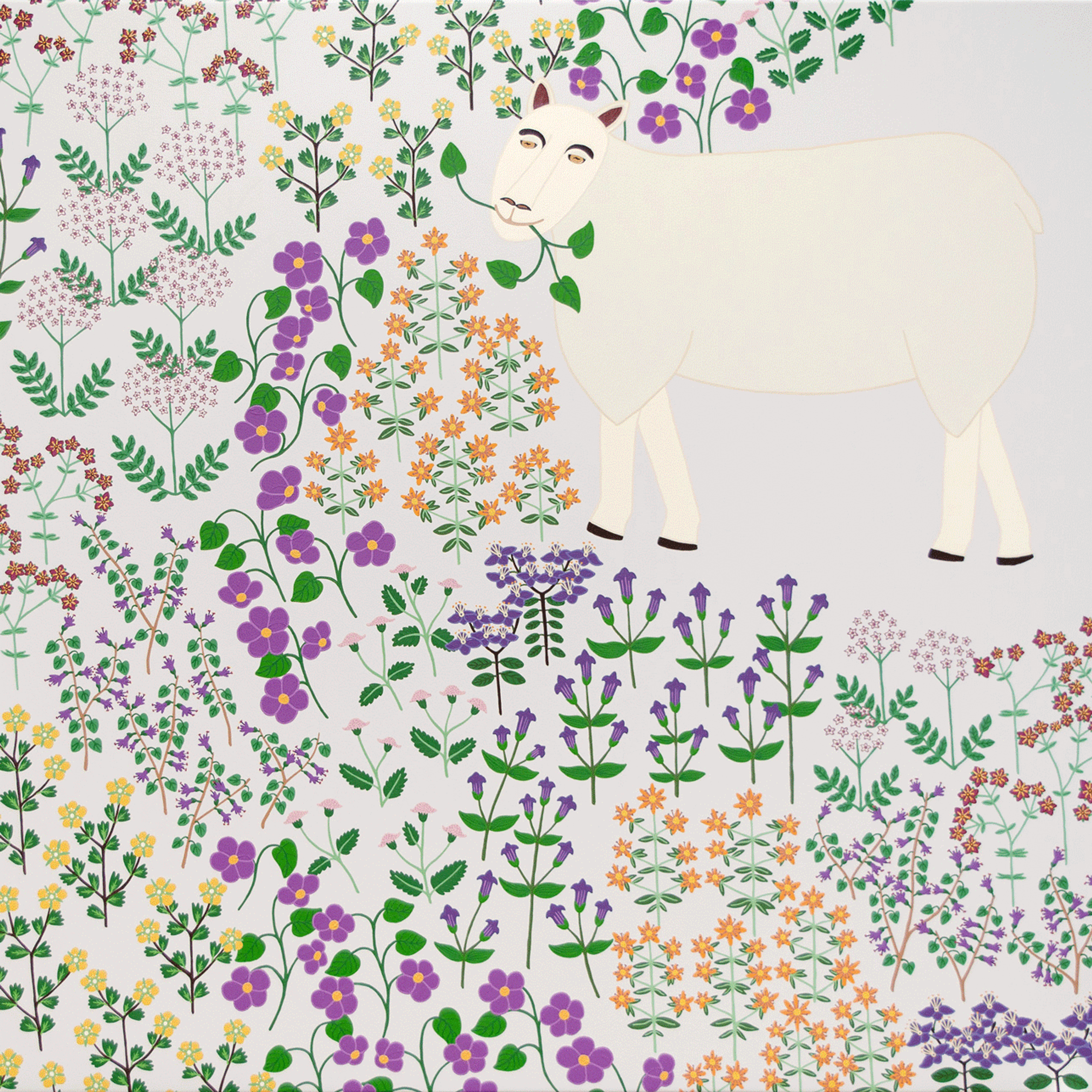 Painted image of sheep by Ayesha Green for her exhibition The Highlander's Farewell at Rokowhiria Art & Heritage