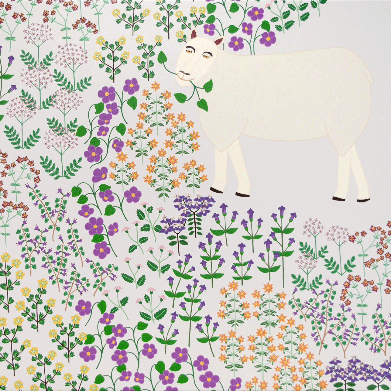 Painted image of sheep by Ayesha Green for her exhibition The Highlander's Farewell at Rokowhiria Art & Heritage