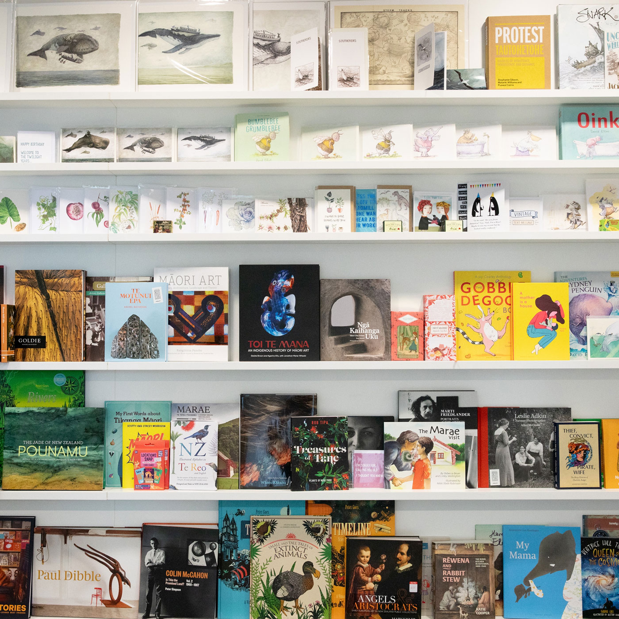 Shelves of books and gifts in the store