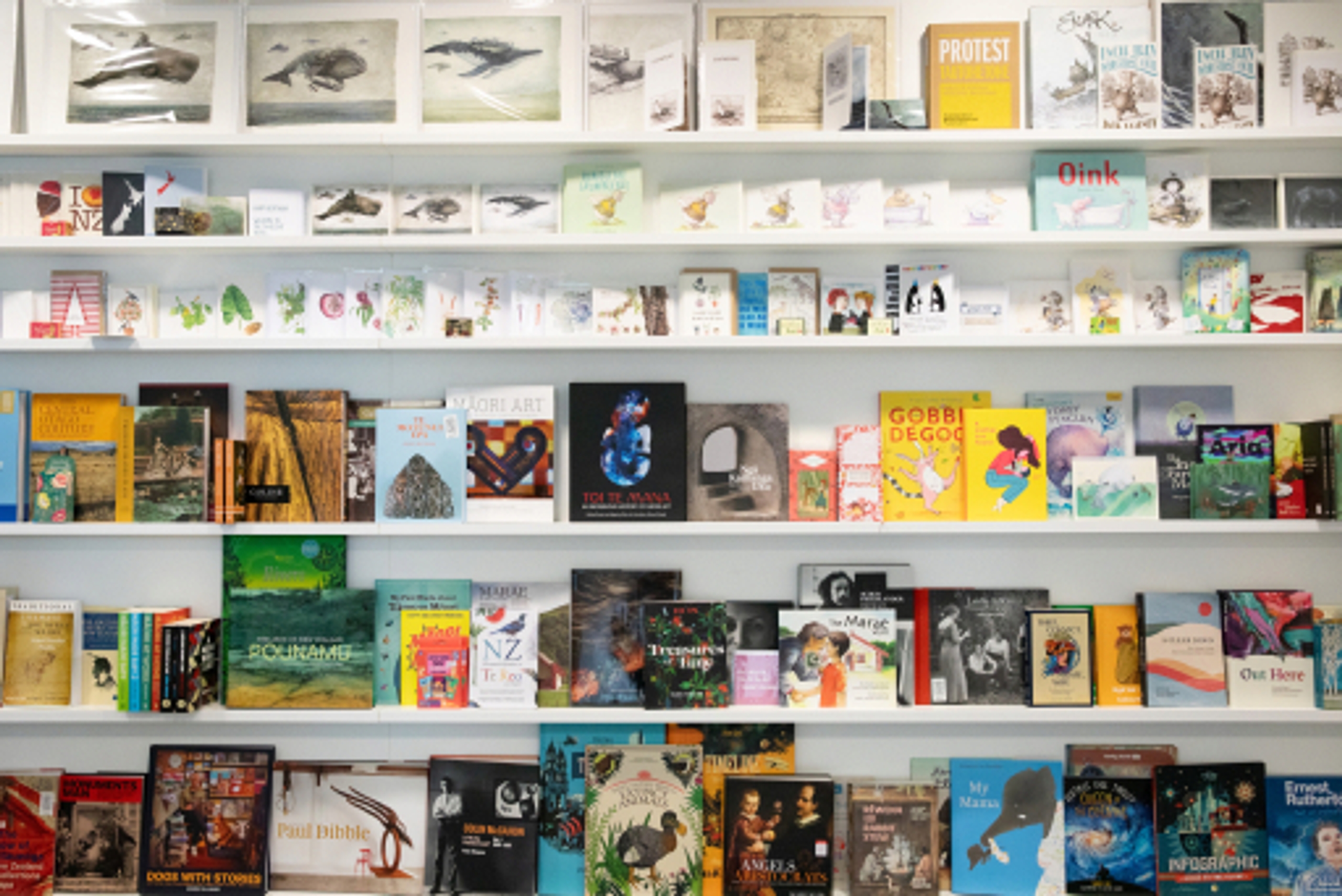 Shelves of books and gifts in the store