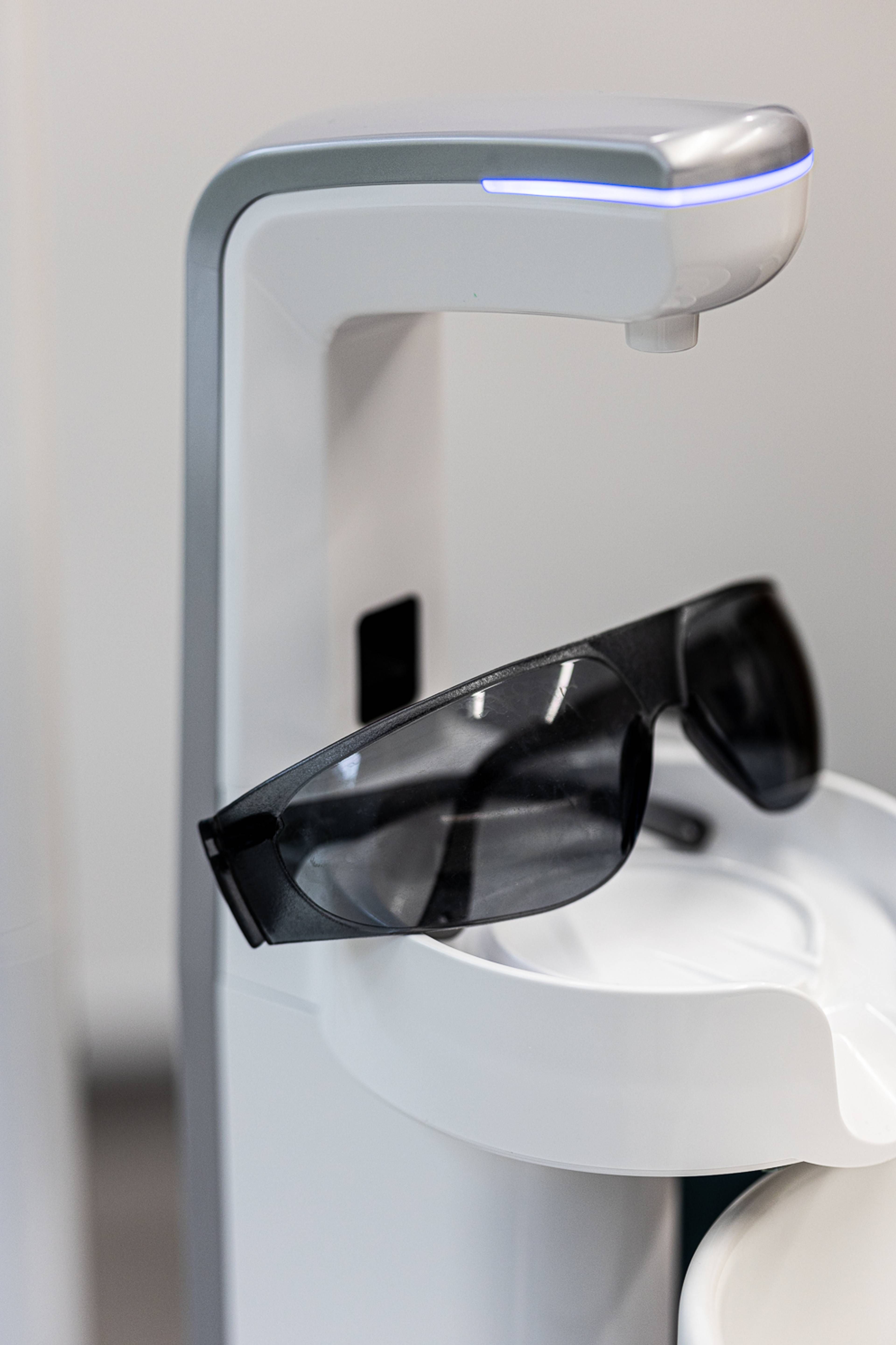 A decorative image of protective eyewear that a patient wears during treatment