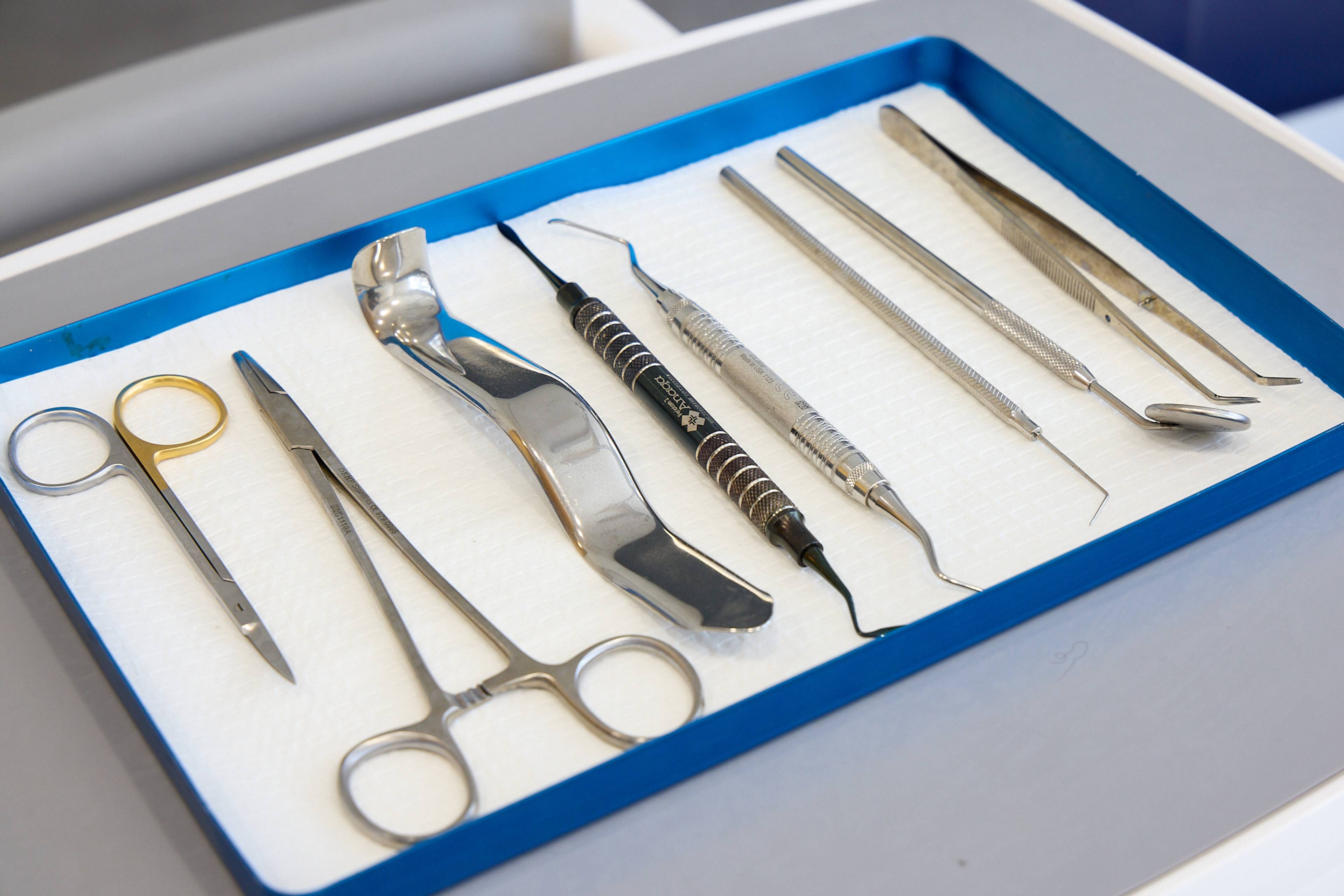 A tray of dentists tools