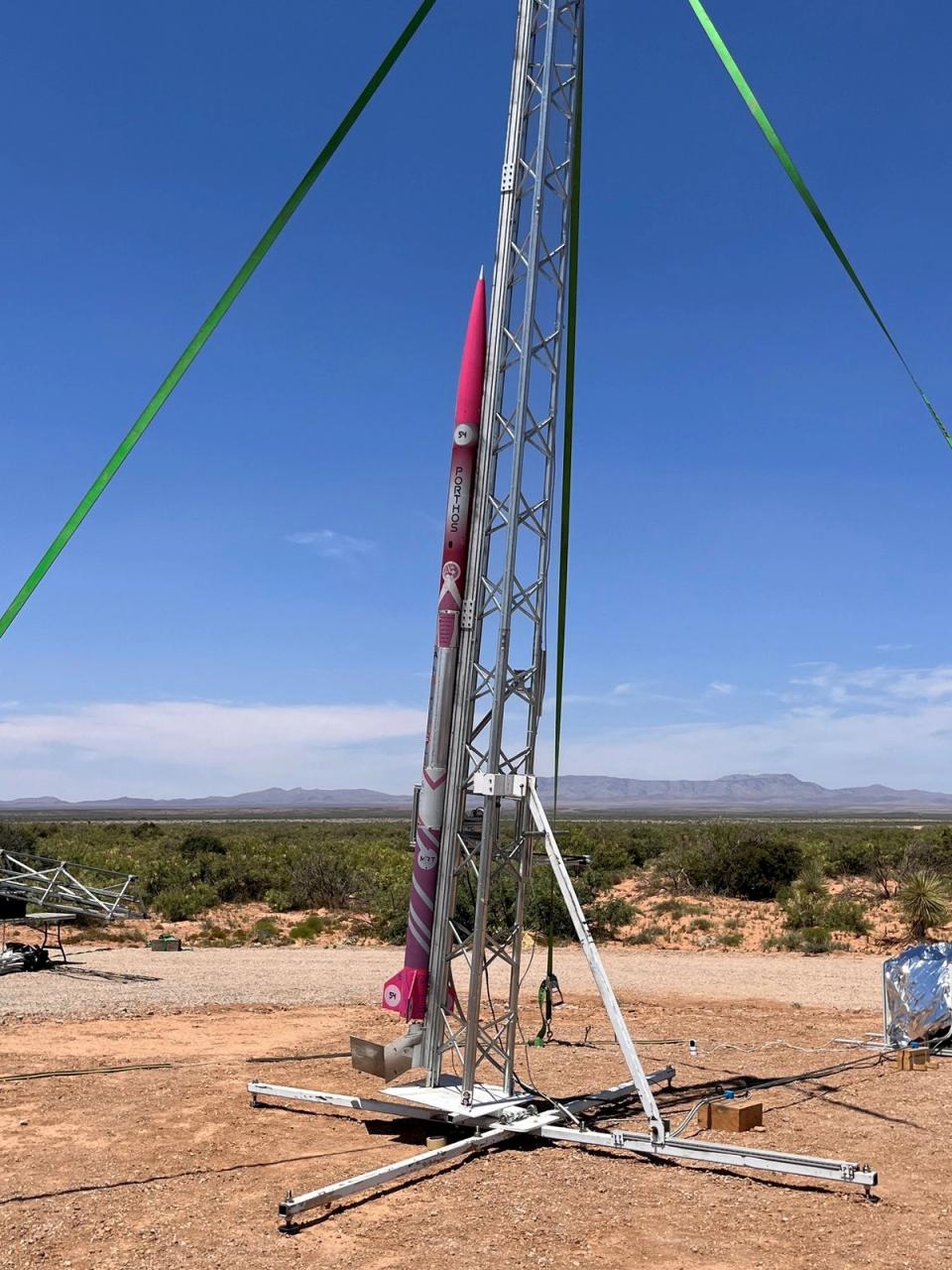The Porthos rocket on its launch rail.