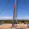 The Porthos rocket on its launch rail.