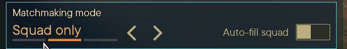 The matchmaking mode selector set to Squad only, with the Auto-fill squad toggle beside it