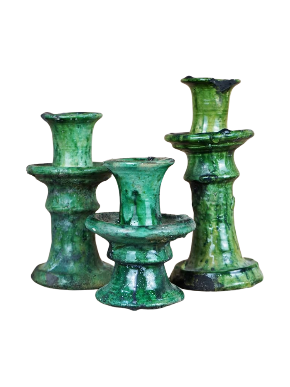 Moroccan Tastics Handmade Tamegroute Candleholder Set – Green Moroccan Pottery
